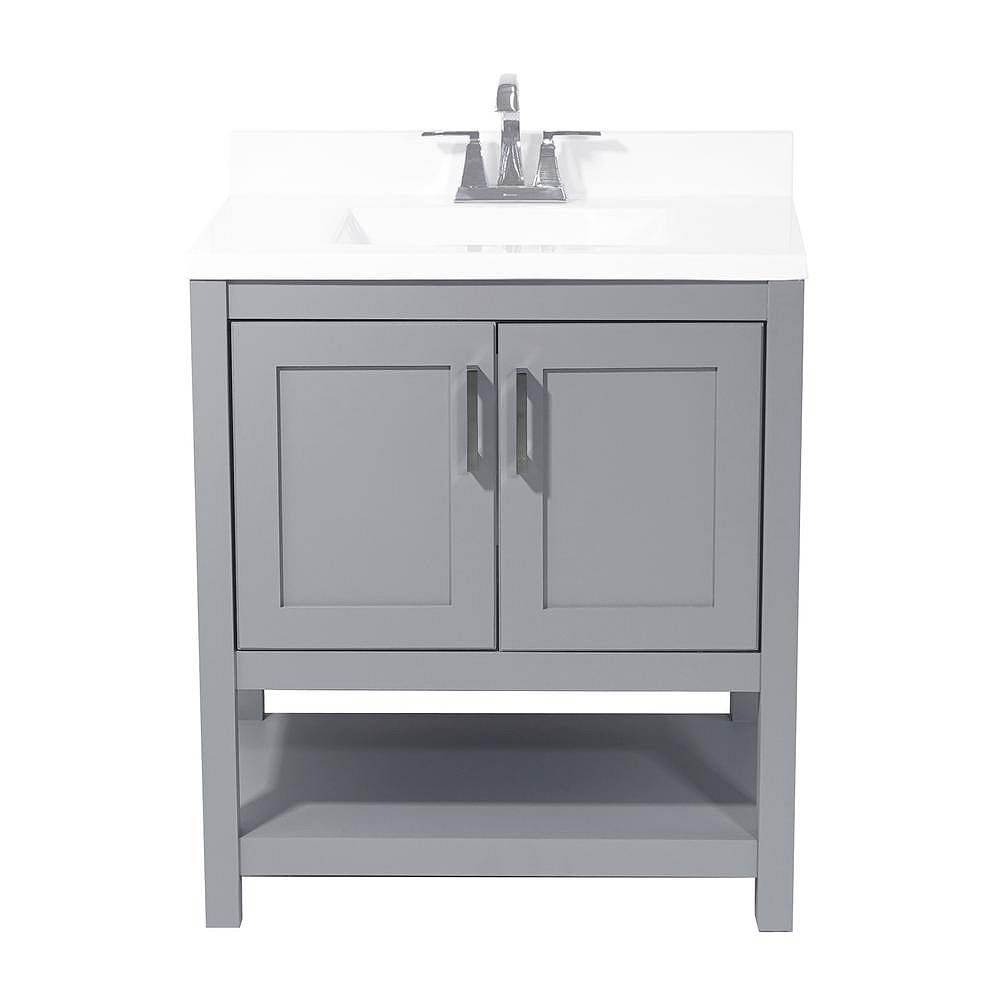 Amluxx Tufino 31 In Bath Vanity In Grey With Cultured Marble Vanity Top In White With Bac The Home Depot Canada