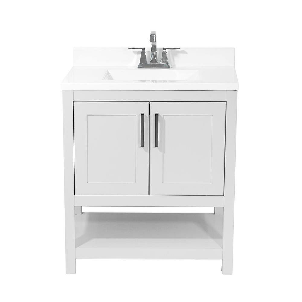 Amluxx Tufino 31 In Bath Vanity In White With Cultured Marble Vanity Top In White With Ba The Home Depot Canada