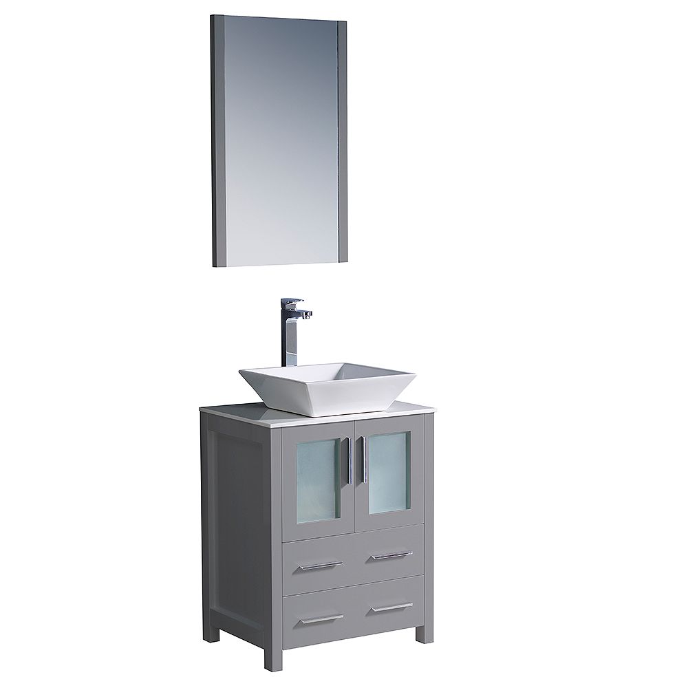 Fresca Torino 24inch Bath Vanity In Gray With Glass Stone Vanity Top In White With White V The Home Depot Canada