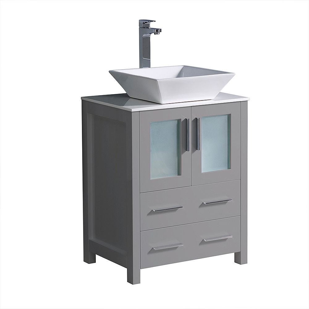 Fresca Torino 24 Inch Bath Vanity In Gray With Glass Stone Vanity Top In White With White The Home Depot Canada