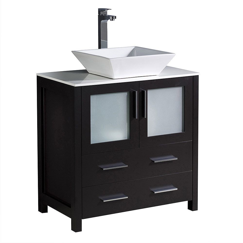 Fresca Torino 30 Inch Bath Vanity In Espresso With Glass Stone Vanity Top In White With Wh The Home Depot Canada