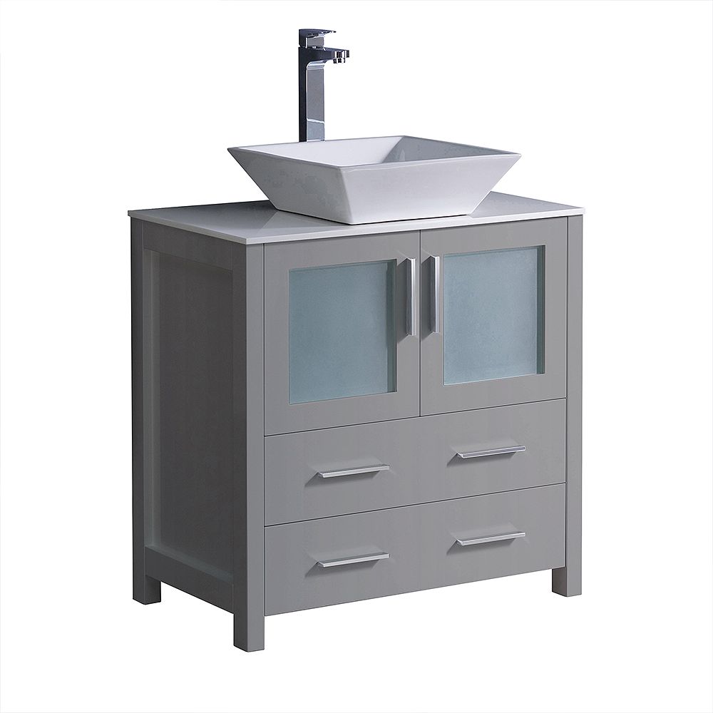 Fresca Torino 30 Inch Bath Vanity In Gray With Glass Stone Vanity