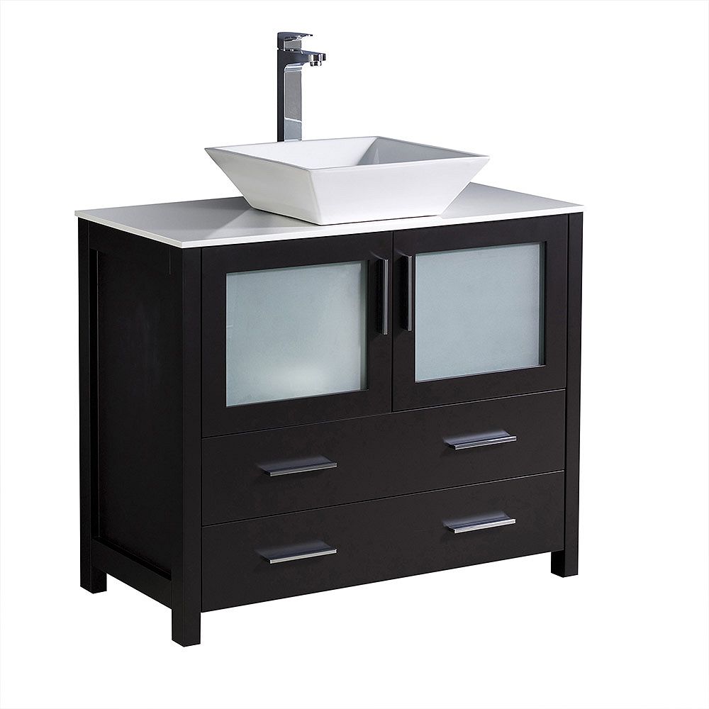 Fresca Torino 36 Inch Bath Vanity In Espresso With Glass Stone Vanity Top In White With Wh The Home Depot Canada