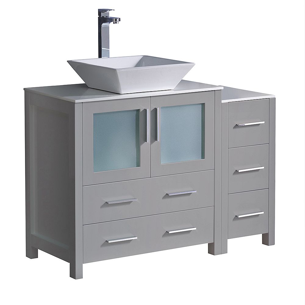 Fresca Torino 42 Inch Vanity In Gray With Vanity Top In White With White Vessel Sink And S The Home Depot Canada