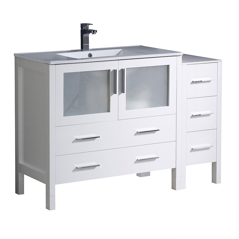 Fresca Torino 48 inch Vanity in White with Ceramic Vanity Top in White