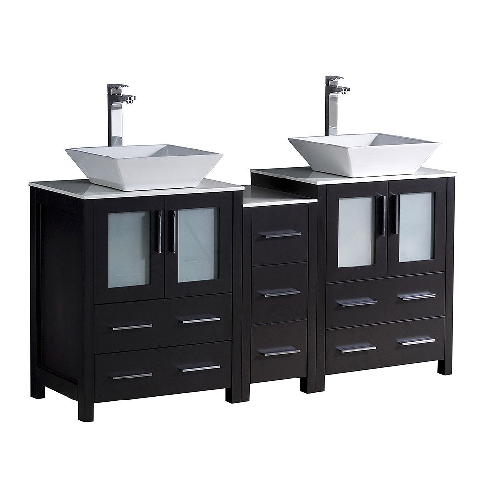 Fresca Torino 60 Inch Double Vanity In Espresso With Vanity Top In White With Vessel Sinks The Home Depot Canada