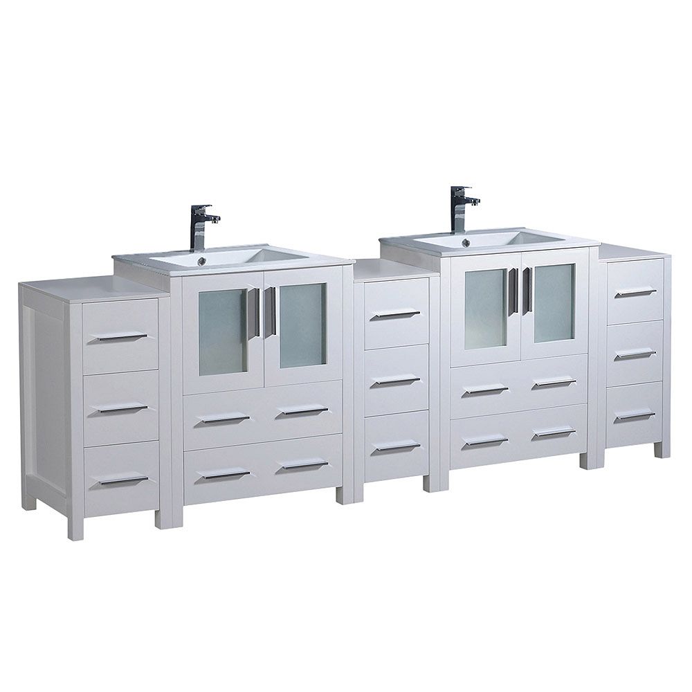 Fresca Torino 84 inch Double Bath Vanity in White with Ceramic Vanity