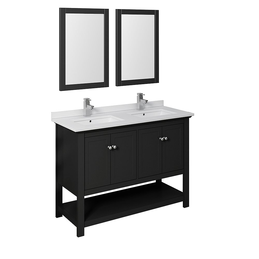 Fresca Manchester 48 Inch Black Traditional Double Sink Bathroom Vanity With Mirrors The Home Depot Canada