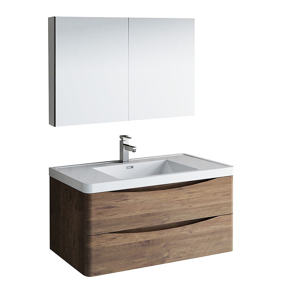 Fresca Tuscany 40 Inch Rosewood Wall Hung Modern Bathroom Vanity With Acrylic Top And Medi The Home Depot Canada