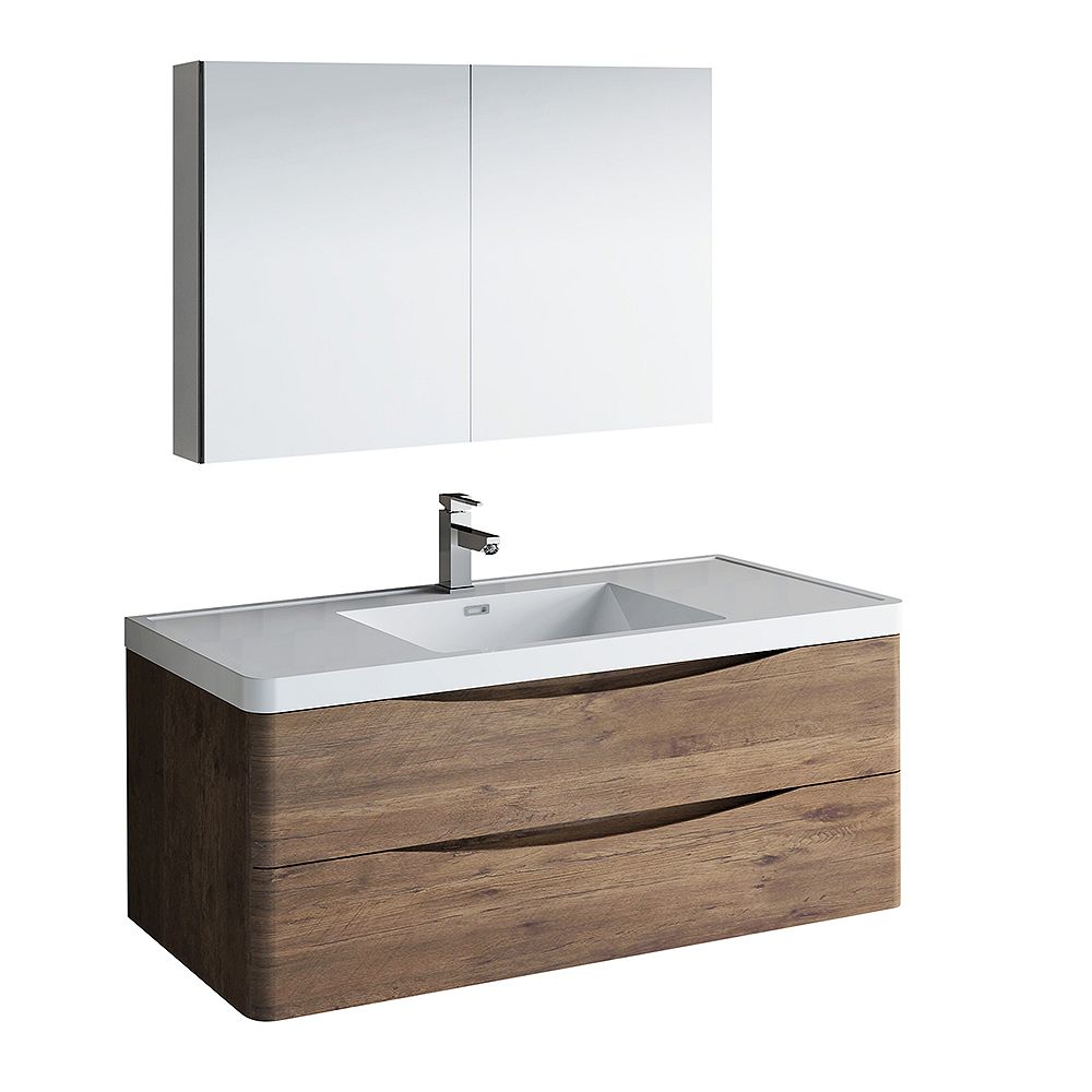 Fresca Tuscany 48 Inch Rosewood Wall Hung Modern Bathroom Vanity