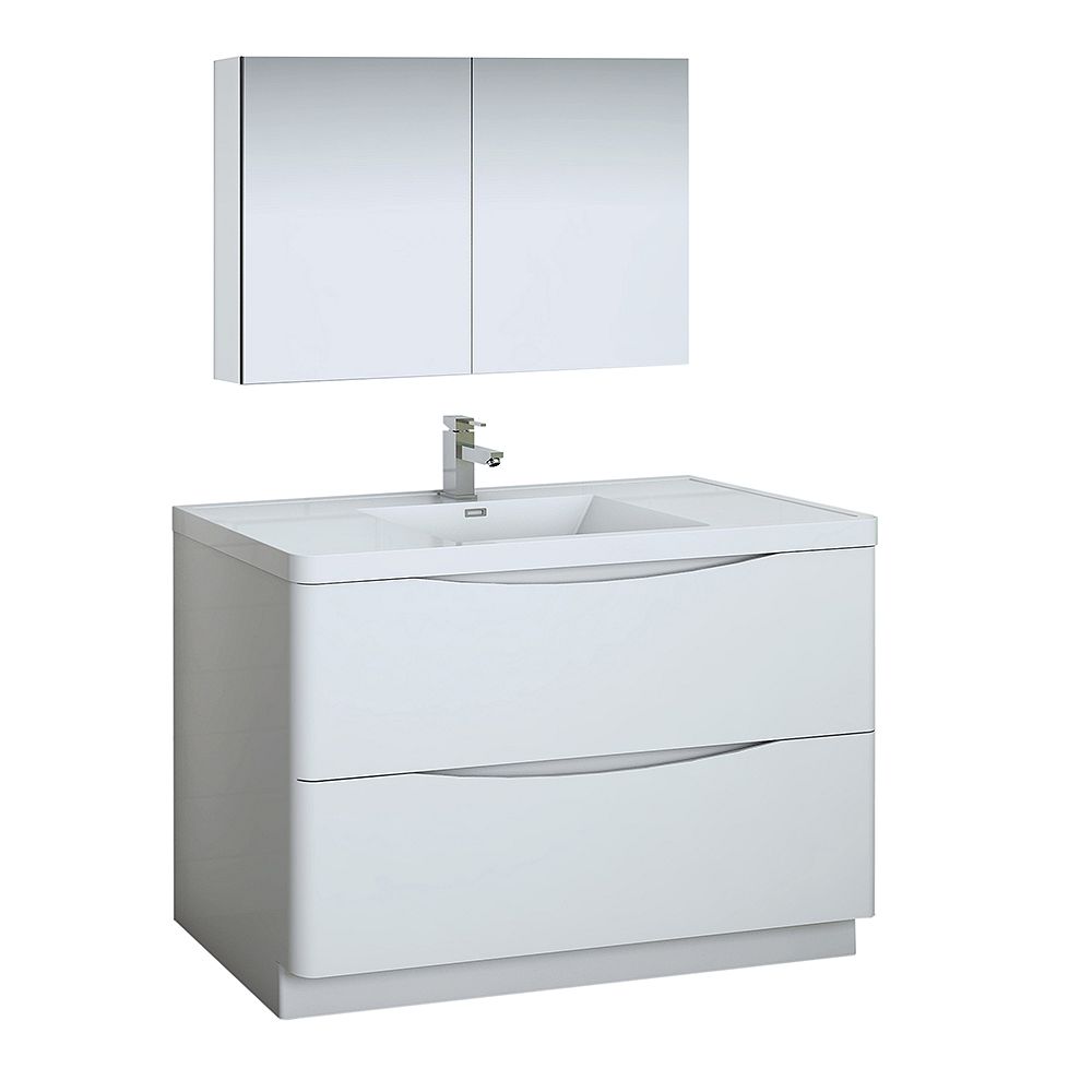 Fresca Tuscany 48 Inch Glossy White Free Standing Modern Bathroom Vanity With Acrylic Top The Home Depot Canada