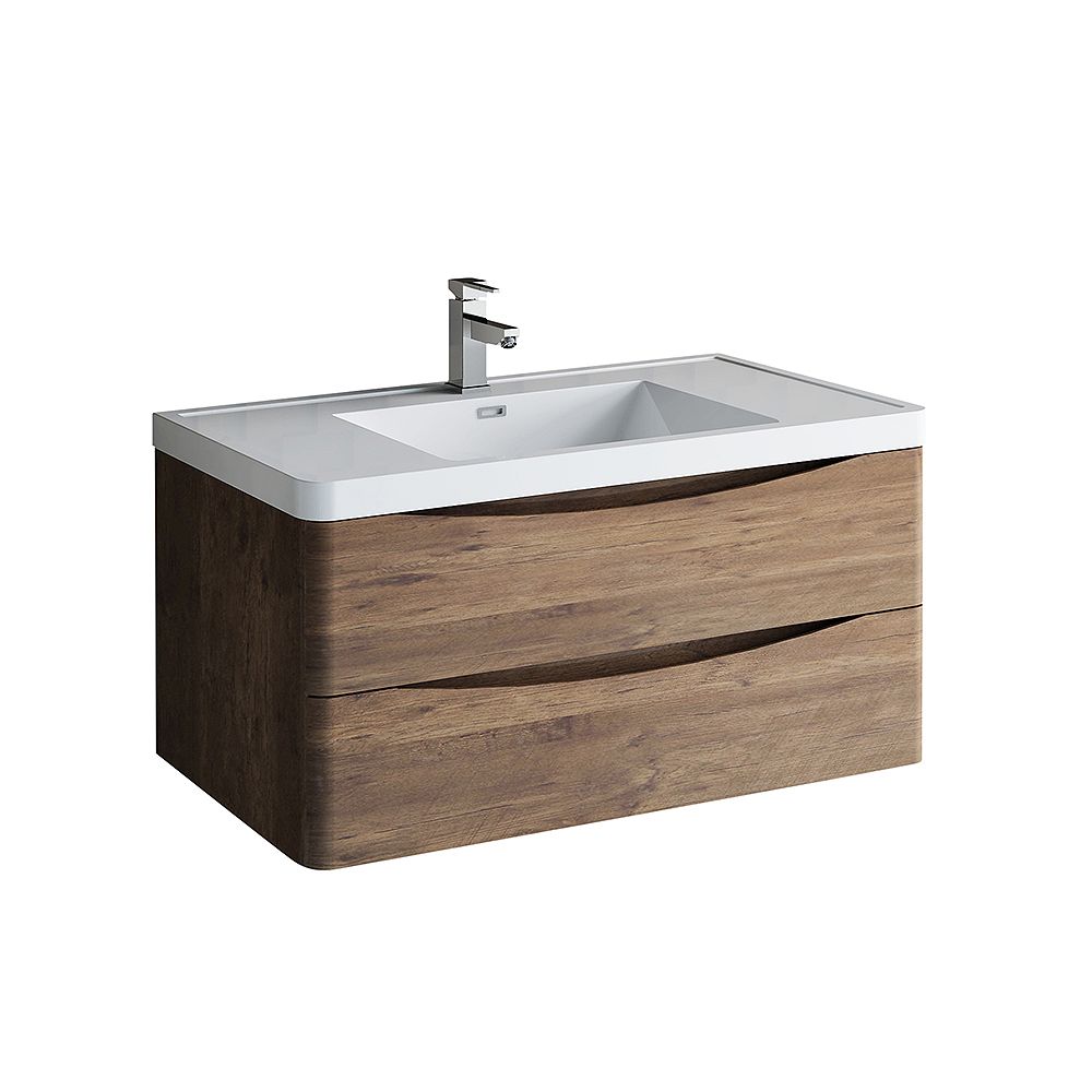 Fresca Tuscany 40 Inch Rosewood Wall Hung Modern Bathroom Vanity With Acrylic Top The Home Depot Canada