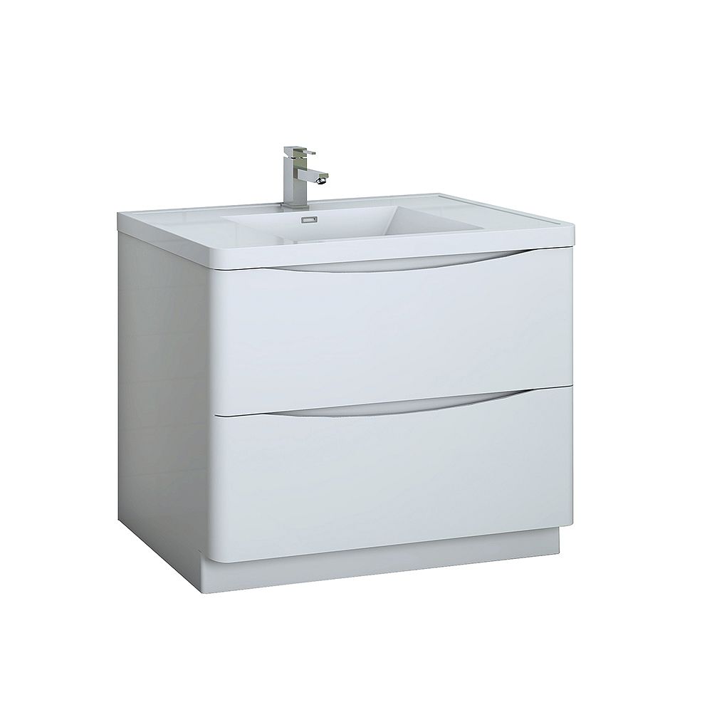 Fresca Tuscany 40 Inch Glossy White Free Standing Modern Bathroom Vanity With Acrylic Top The Home Depot Canada