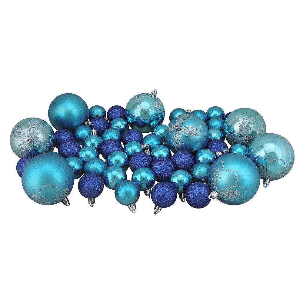 Northlight 125ct Peacock Blue Shatterproof 4Finish Christmas Ornaments