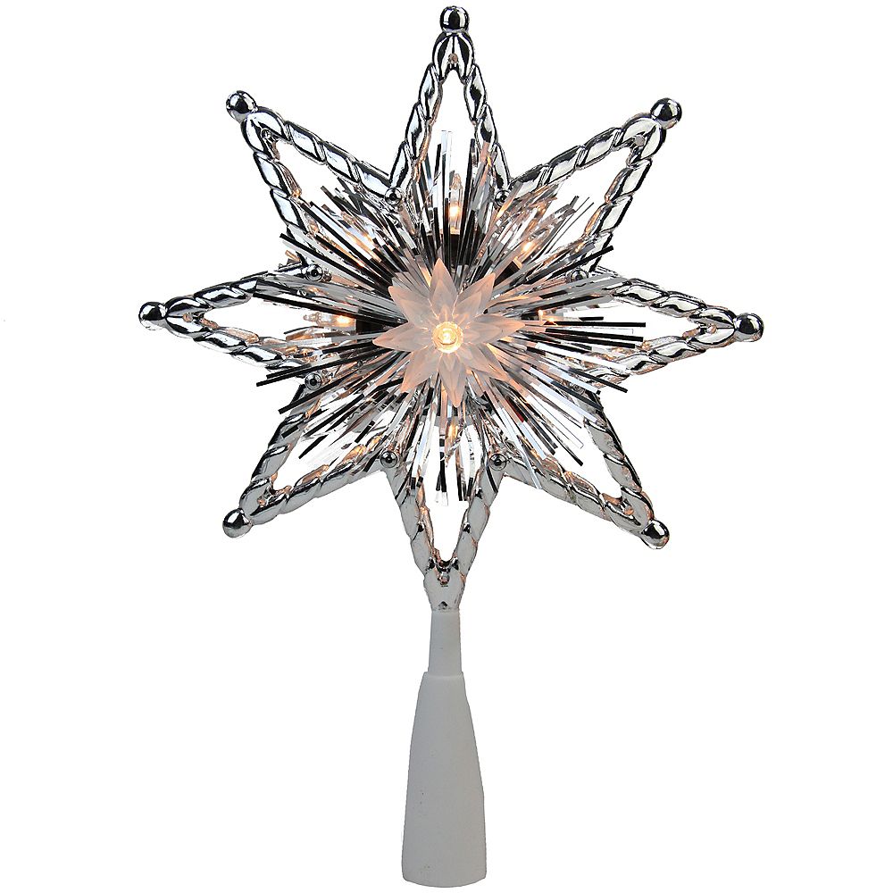 Northlight 8" Silver and Gray Star Christmas Tree Topper Clear Lights
