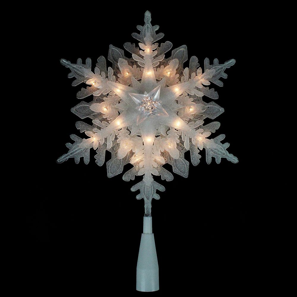 Northlight 10" Lighted White Snowflake Christmas Tree Topper - Clear