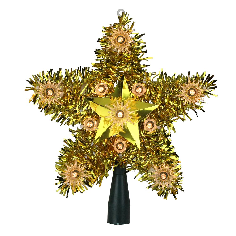 Northlight 7" Lighted Gold Tinsel Star Christmas Tree Topper - Clear ...