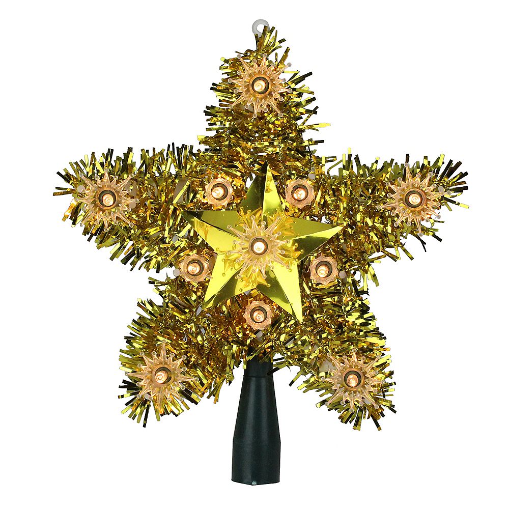 Northlight 7" Lighted Gold Tinsel Star Christmas Tree Topper Clear
