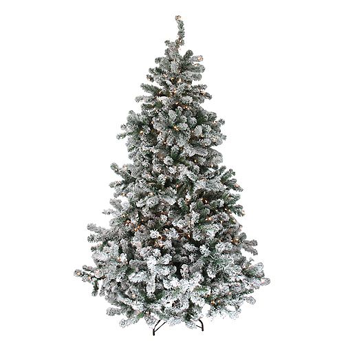 7.5' Pre-Lit Flocked Natural Emerald Full Artificial Christmas Tree - Warm Clear Lights