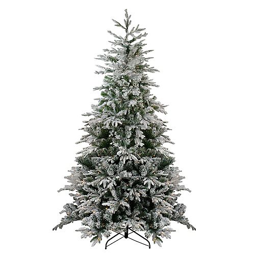 7.5' Pre-Lit Flocked Winfield Fir Artificial Christmas Tree - Warm White LED Lights