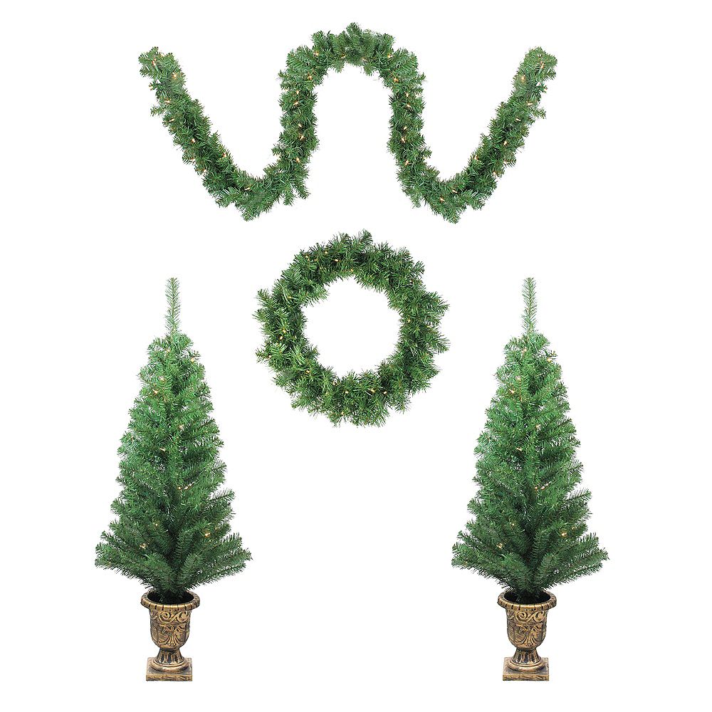 Northlight 5-Piece Pre-Lit Artificial Spruce Xmas Trees Wreath and ...