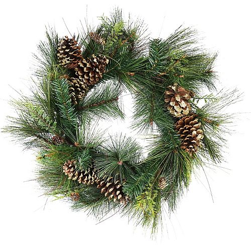 Northlight Artificial Mixed Pine with Pine Cones and Gold Glitter Christmas Wreath - 30 -Inch  Unlit