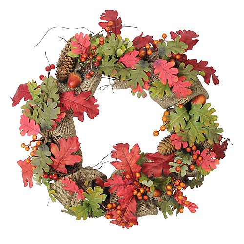 Autumn Harvest Acorn Berry and Burlap Rustic Thanksgiving Wreath - 18-Inch  Unlit