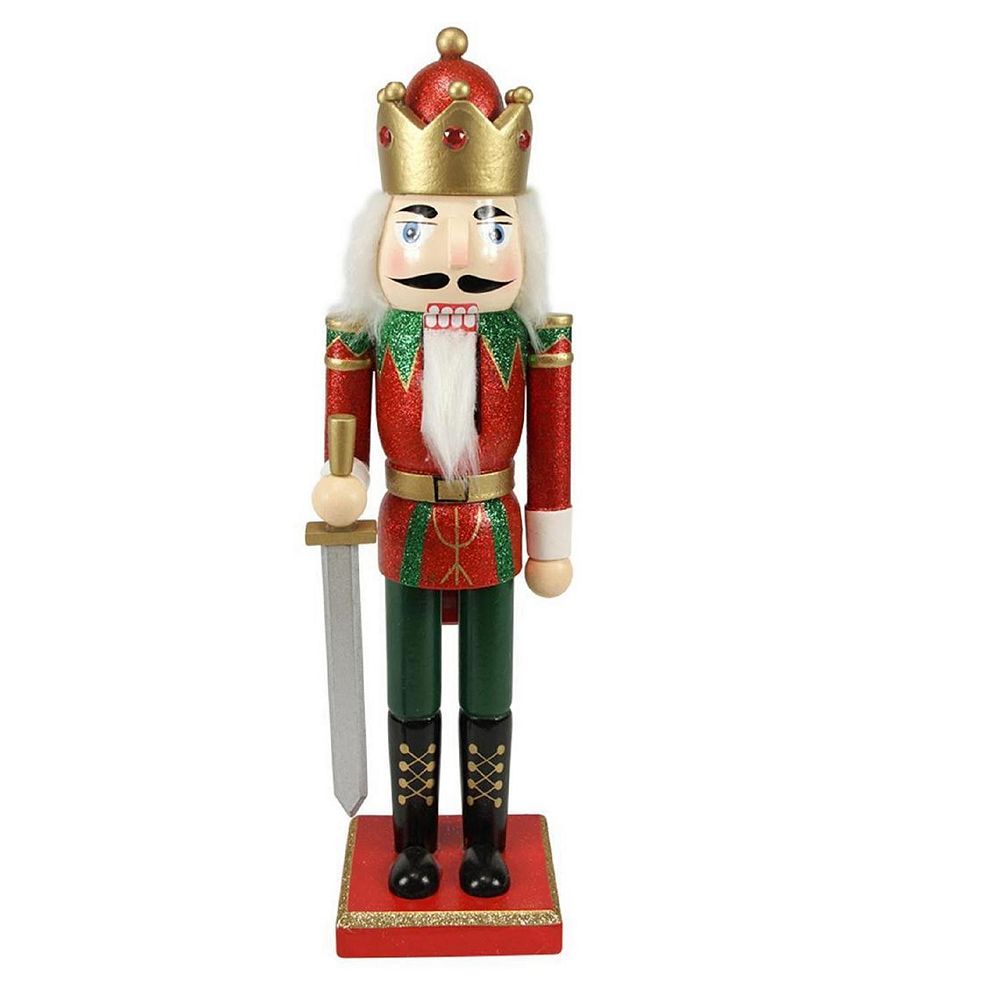 Northlight 14" Red Green and Gold Glittered Wooden Christmas Nutcracker