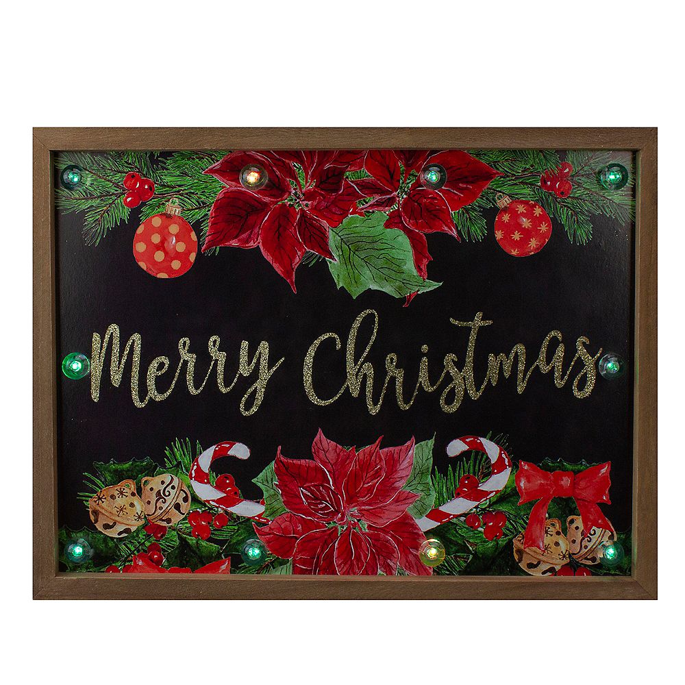 Northlight 15 75 Brown Joyeux Noel Avec Poinsettias Plaque De Noel En Bois Home Depot Canada