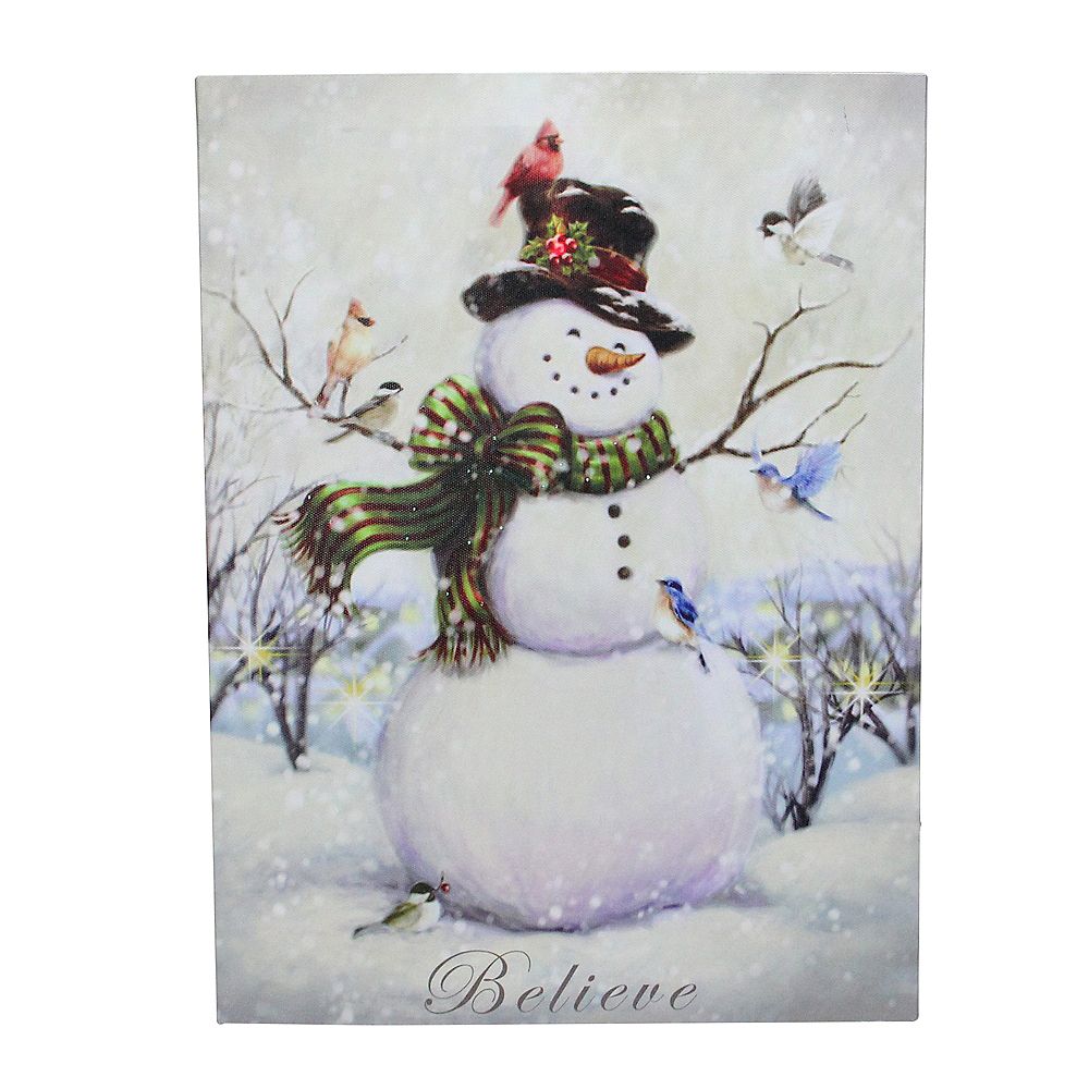 Northlight LED Lighted Snowman and Bird Friends Christmas Canvas Wall ...