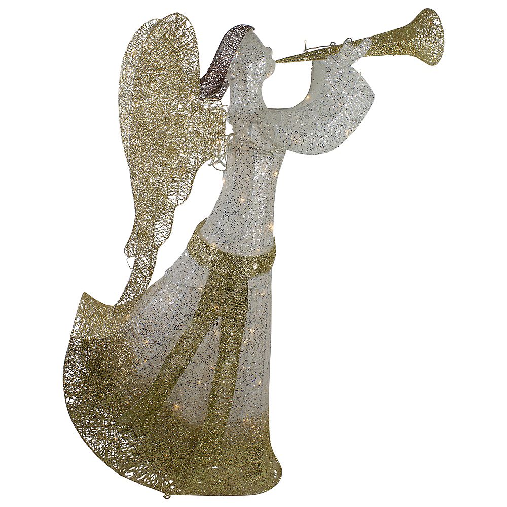 Northlight 44&quot; Cotton Thread LED Lighted Gold and Silver Glitter Angel Outdoor Christmas D