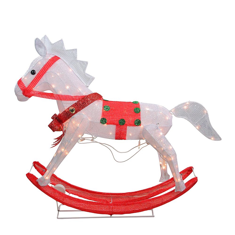Northlight 36" White and Red Lighted Glistening Rocking Horse Christmas