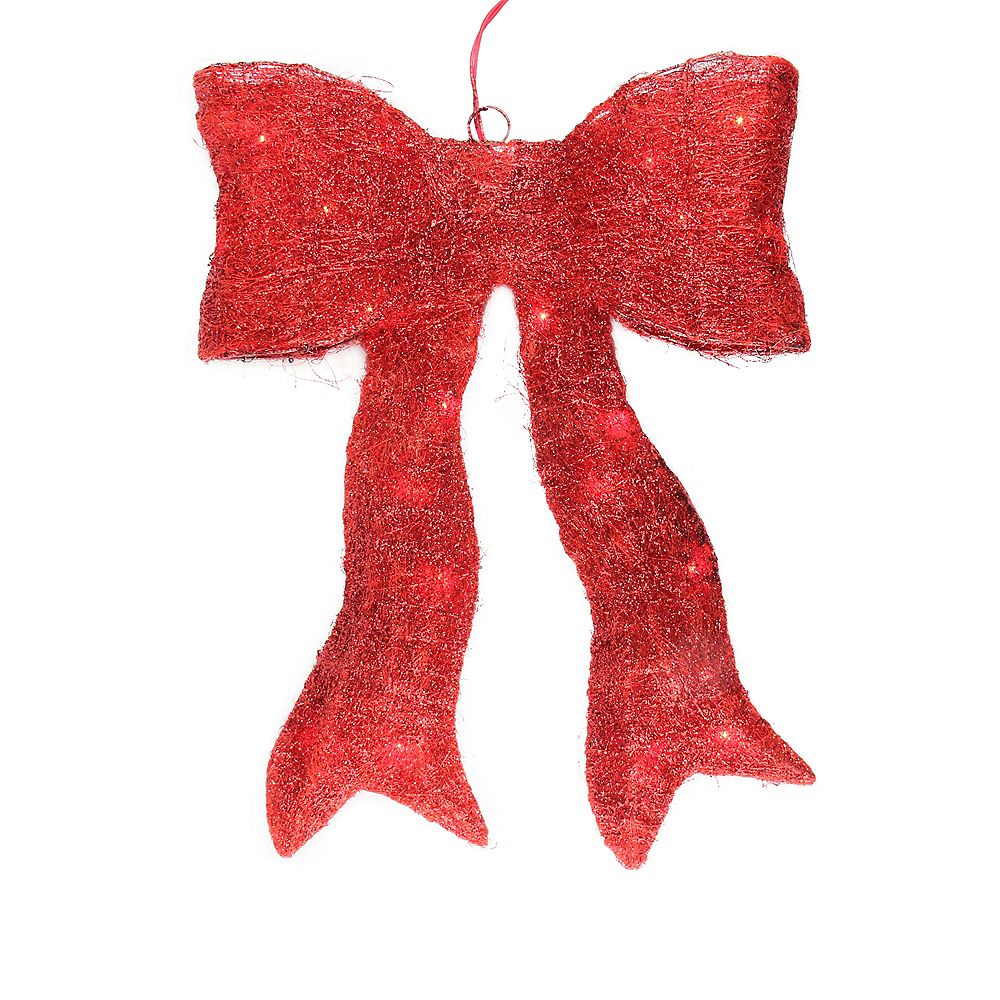 Northlight 24" Sparkling Red Lighted Sisal Bow Christmas Outdoor