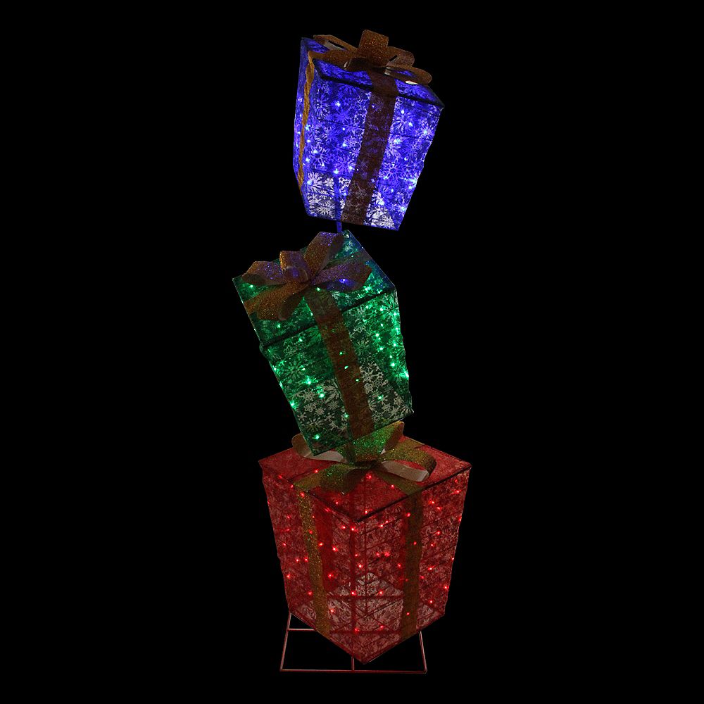 Northlight 73" LED Lighted Colorful Shimmering Snowflake Stacked Gift