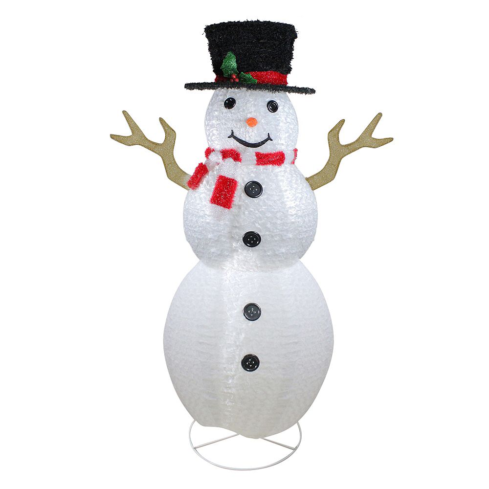 Northlight 6 Pre Lit Chenille Swirl Large Snowman With Top Hat Christmas Outdoor Decorati The Home Depot Canada