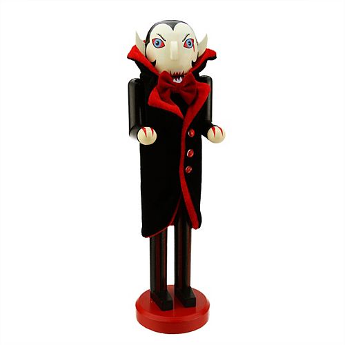 14" Black and Red Dracula Vampire Wooden Halloween Nutcracker