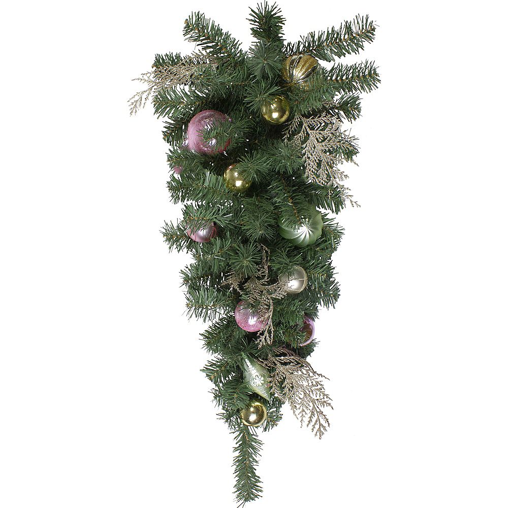 Northlight 30" Pink and Gold Frosted Artificial Christmas Teardrop Swag Unlit The Home Depot