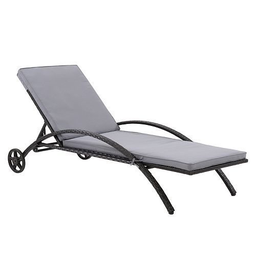 CorLiving Patio Sun Lounger - Black Finish/Ash Grey Cushions