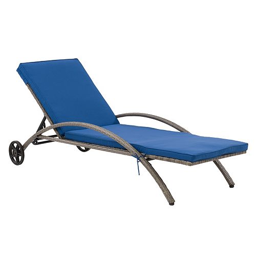 Corliving CorLiving Patio Sun Lounger - Blended Grey Finish/Oxford Blue Cushions