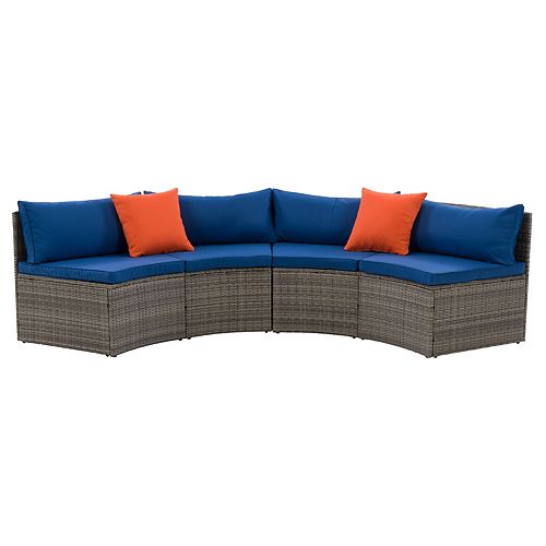 Corliving CorLiving Parksville Patio Sectional Bench Set - Blended Grey Finish/Oxford Blue Cushions 2pc