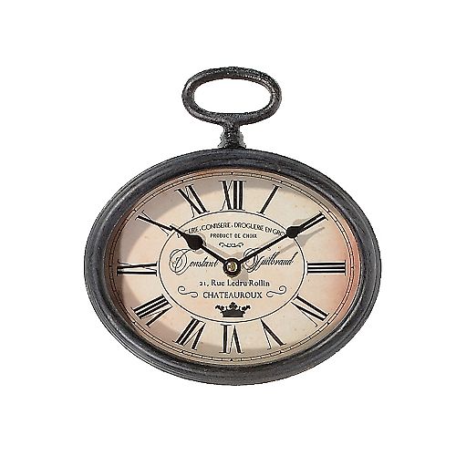 Metal Vintage Oval Clock With Handle (Black)