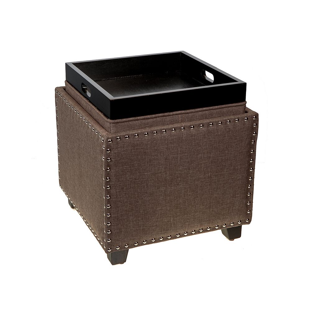 IH Casa Decor Majestic Storage Ottoman With Flip Tray The Home Depot