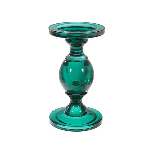 Glass Pillar Candle Holder (Teal) (7")