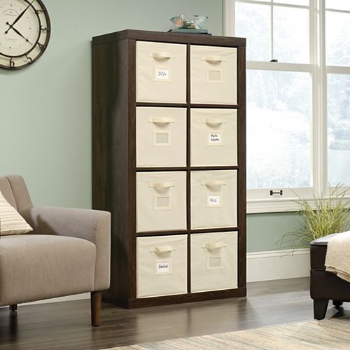 Sauder Stow-Away 8-cube Organizer in Smoked Oak