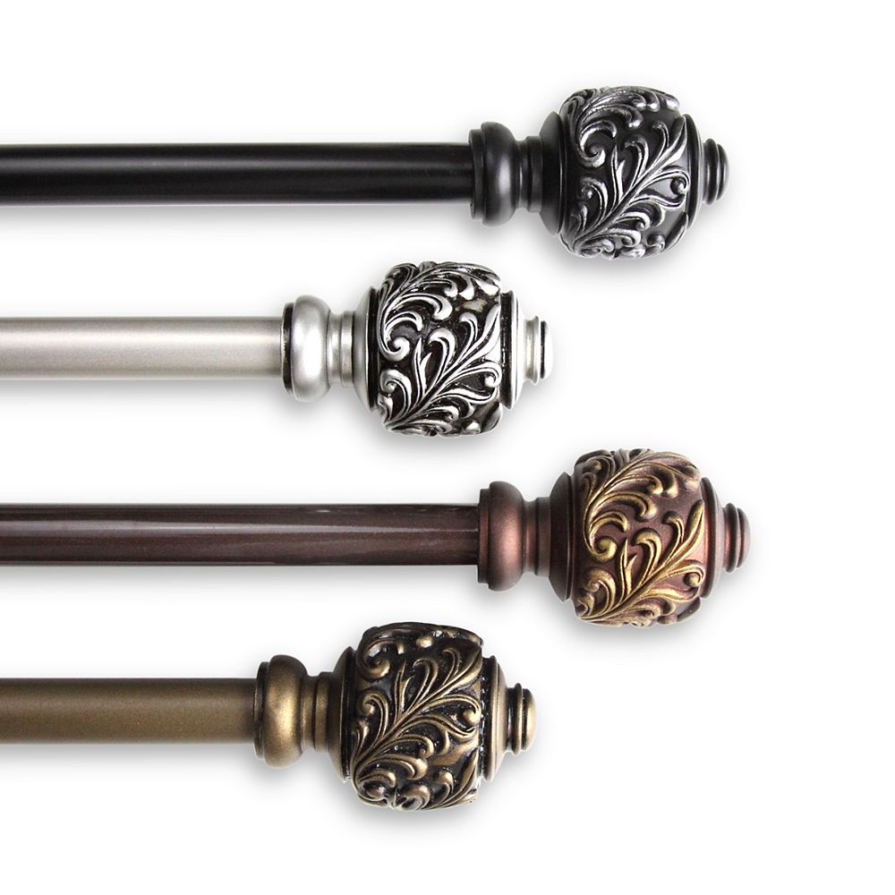 Rod Desyne 5/8" Dia Adjustable 48" to 84" Single Curtain Rod with Tilly