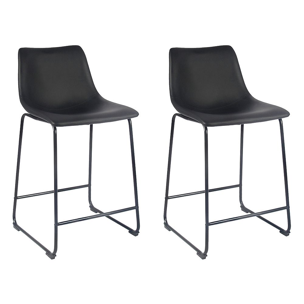 images 26 Inch Counter Stools Canada leatherette 26 inch counter stool with mid backrest and metal legs black set of 2