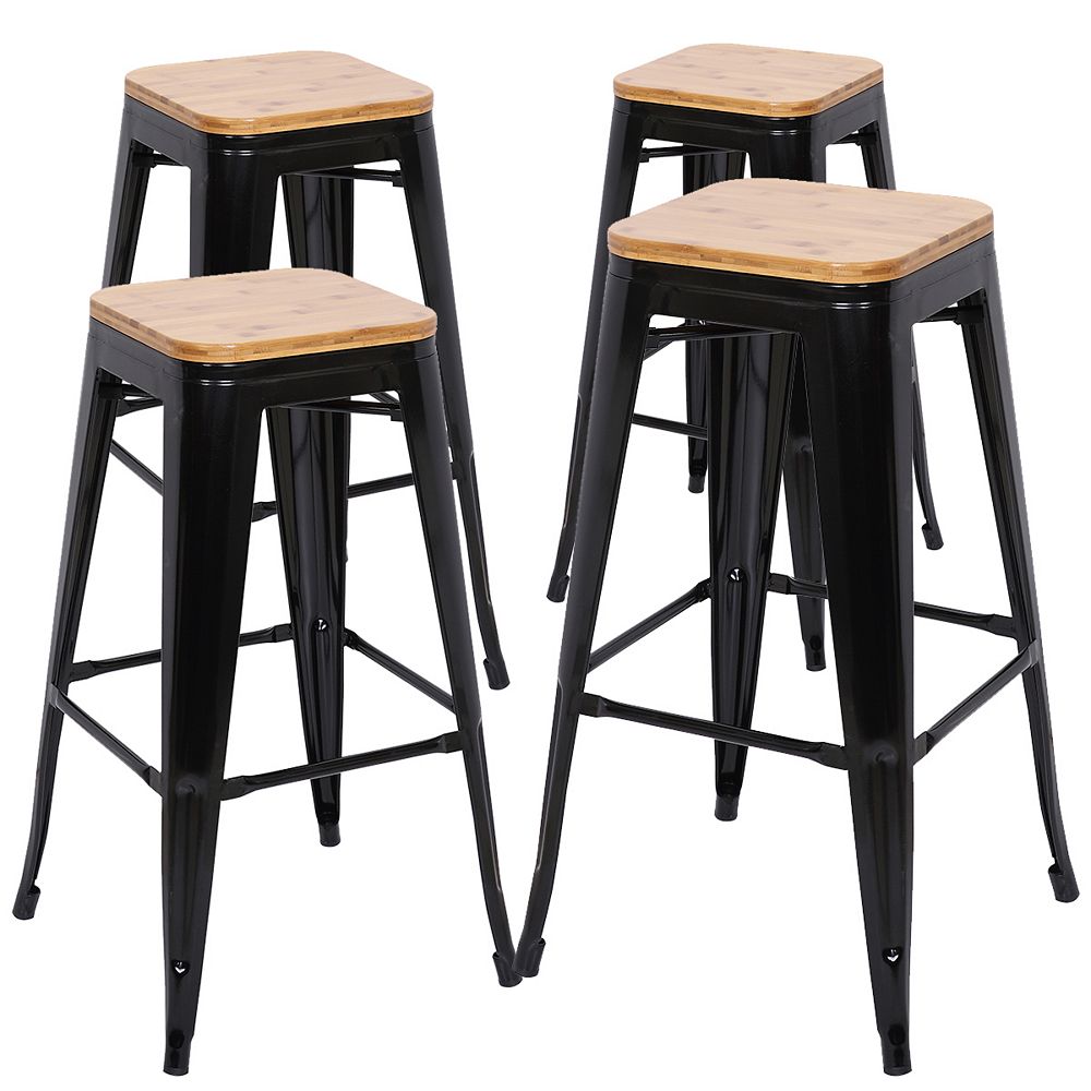 Bronte Living 30 Inch Industrial Metal Bar Stool With Natural Wood Seat Black Set Of 4 The Home Depot Canada