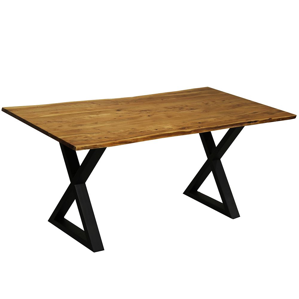 Corcoran 67 Live Edge Acacia Table With Black X Legs The Home Depot Canada