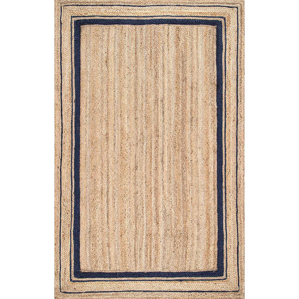 nuLOOM Braided Rikki Border Jute Navy 5 ft. x 8 ft. Indoor Area Rug