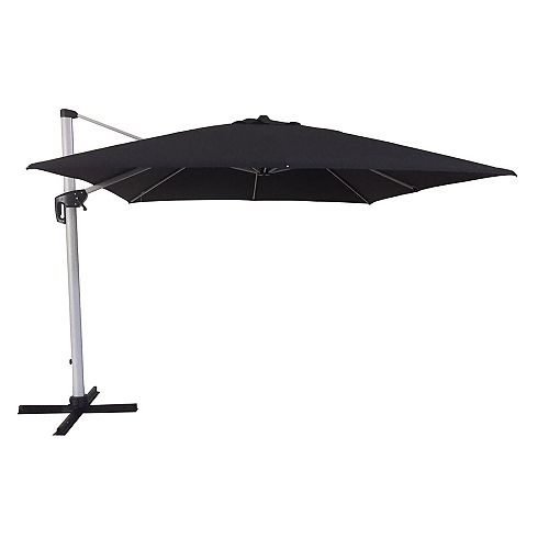 Hampton Bay 10 ft. Aluminum Offset Patio Umbrella with X-Base in Sunbrella Spectrum Carbon (Charcoal)